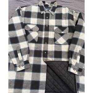 Vintage Towncraft Shirt Mens XL‎ Gray Black Flannel Plaid Shacket Lined 80s LS